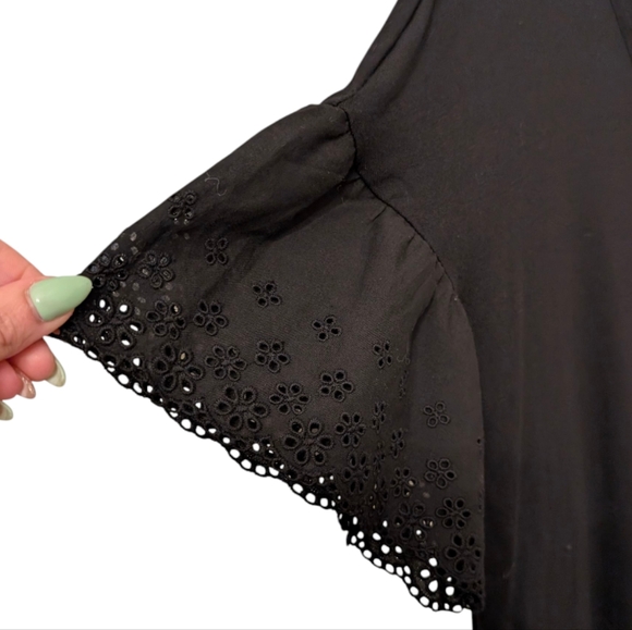 Pink Rose Vintage Black Eyelet Sleeve Blouse Size Large - Picture 2 of 3